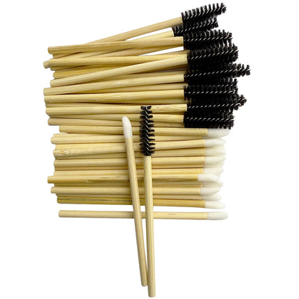 50/100pcs Lip Brushes Set Disposable Bamboo Handle Eyelash Brush Lipstick Gloss Wand Applicator Makeup Tool Eyelashes Applicator