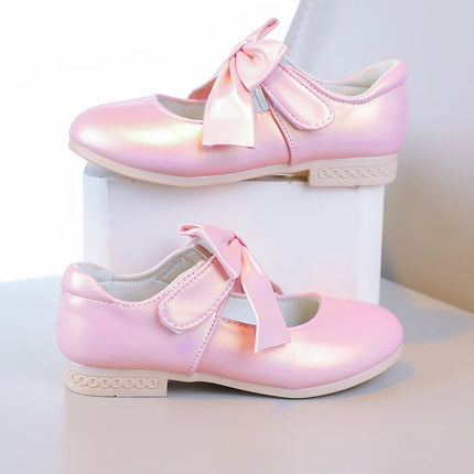 Girls Princess Shoes Shallow Bowknot Metallic Color Fashion Sweet Girl's Mary Janes Shoes Light Non-slip 26-36 Kids Ballet Flats