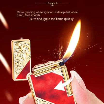 Steel Tone Grinding Wheel Open Flame Gas Lighter Side Slide Oblique Fire Metal Torch Lighter Cigarette Gift Men Gadget Birthday