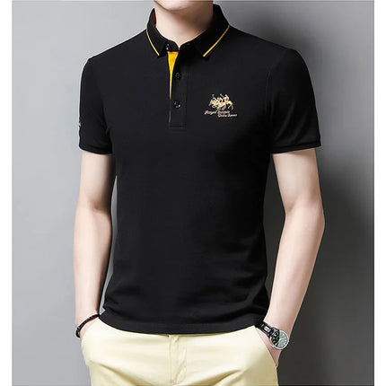 Summer New Men's Embroidered Polo Collar 100% Cotton Short-Sleeved Polo Shirt Fashion Solid Color Casual Top T-shirt M-4XL