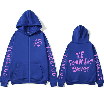 Rock Singer Yungblud Be Fookin Happy Zipper Hoodies Men Women Fashion Vintage Oversized Zip Up Sweatshirt Jacket Coat Streetwear