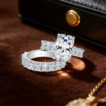 Real 5 Carat 9*11mm Radiant Cut Moissanite Engagement Rings for Women Wedding Band 925 Sterling Silver D Color VVS GRA Certified