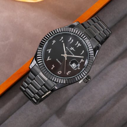 Trendy Black Warrior Fashion Business Quartz Watch Black Steel Strap Simple Scale Date Display Versatile Texture Men's Watch