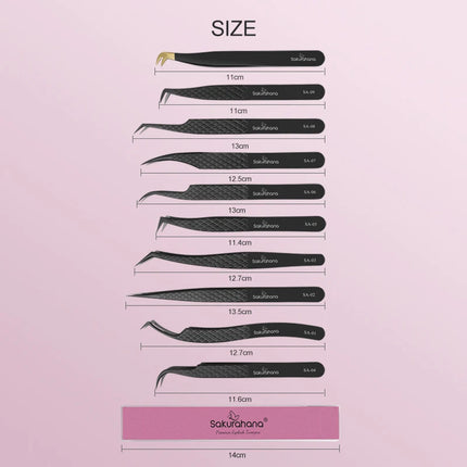 SAKURAHANA Professional Eyelash Tweezers Black Fiber Tip For Lash Extensions Mega Volume Mink Lashes Tool Makeup Artist Kit