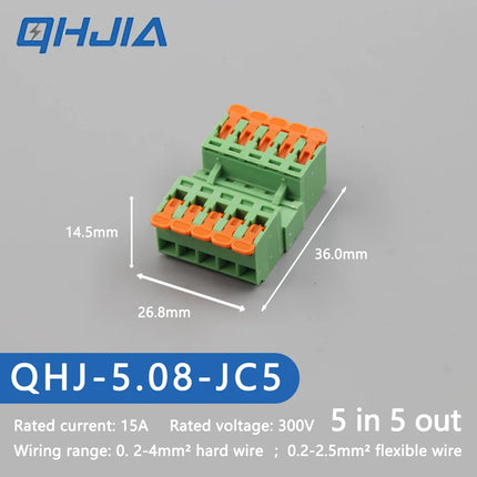5.08 Threaded Terminal - Welding Free Docking  Handle Spring Plug Quick Connect Suitable for LED Terminal Blocks