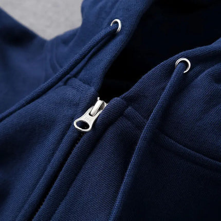 Good Quality Zip Hooded Women And Men Sweatshirt Navy Blue Cotton Casual Street Wear Loose Y2k Spring Autumn Solid Hoodie Jacket