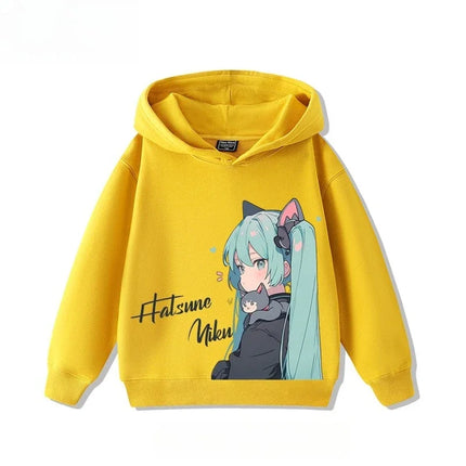 Hatsune Miku MIKU 2025 Trend Explosion Cartoon Print Children's Hooded Sweatshirt .Boys and Girls Autumn Winter  All-match Tops