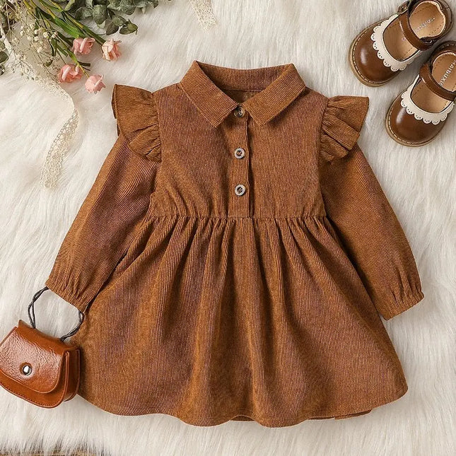 Baby Girls' Long Sleeve All-Season Solid Turn-Down Collar Fashion New England Style Dress