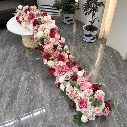 Uflower 100/200cm Flower Row Runner Artificial Flowers Table Centerpiece Wedding Decoration Flowers Backdrop Wall Arches Decor