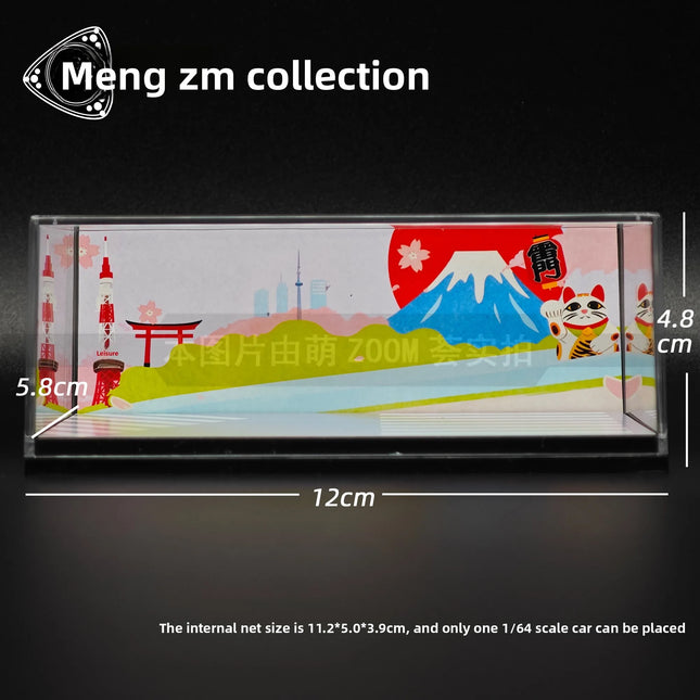 1/64 Car Model Acrylic Display Box Japanese Style Painting Scene