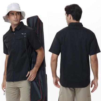 Summer UPF 50+ Men's Short Sleeve Fishing Shirts, Breathable Cargo Shirt, Button Down Tactical Shirts Cooling for Hiking Safari