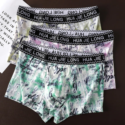 1/3PCS Fashion Letter Print Men's Underpants Summer Thin Smooth Ice Silk Men's Panties Breathable Mesh Crotch Underwear for Man