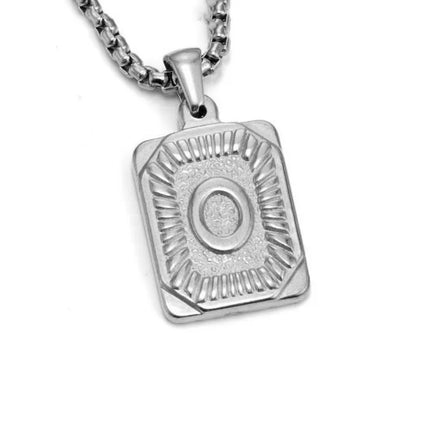 Men's 18K Gold Square Double-Sided 26 English Letter Pendant Titanium Steel Jewelry Necklace