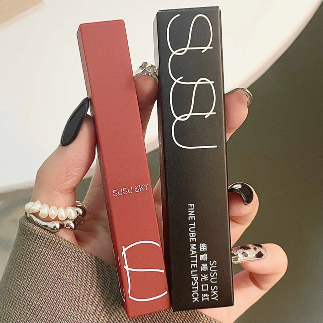 Matte Velvet Thin Tube Lipstick Lasting Waterproof Fade-Resistant Smooth Application, Lip Gloss Lip Balm for Autumn & Winter