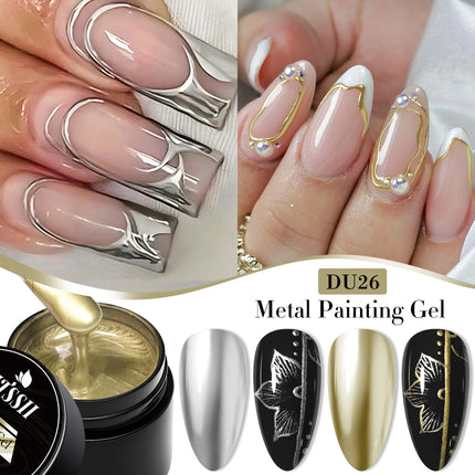 2/3pcs Mirror Metal Gel Nail Polish Set Gold Silver Metallic Painting Drawing Line Gel Semi Permanent Soak Off UV Gel Varnish