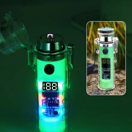 Waterproof Outdoor Camping Compass Dual Arc Type-C Plasma USB Electric Lighter Multi-Function Flashlight Survival Ignition Tool