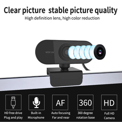 1080P Full HD Computer Network Camera with Microphone USB Plug PC Mac Laptop Desktop Live Video Call Work Mini Camera