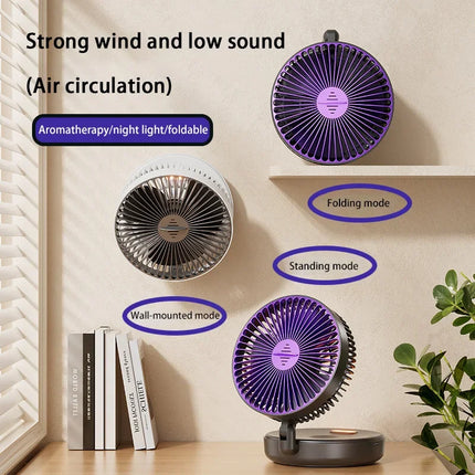 5000mAh 3IN1 Rechargeable Multifunctional Portable Fan Wall Mounted Fan 90° Folding Fan 4 Gears With Warm Night Light New 2025