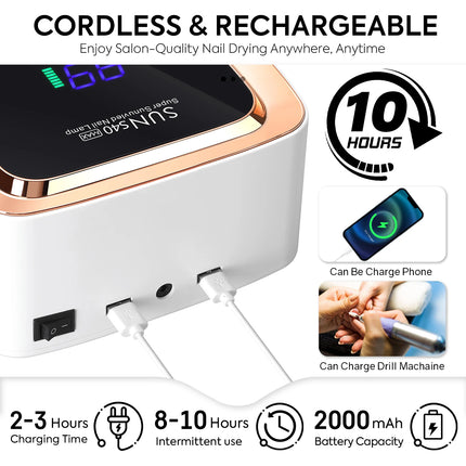 180W Cordless UV LED Nail Lamp With LCD Display Wireless 57LEDS Nail Drying Lamp For Drying Polish Gel Rechargeable Salon Tools
