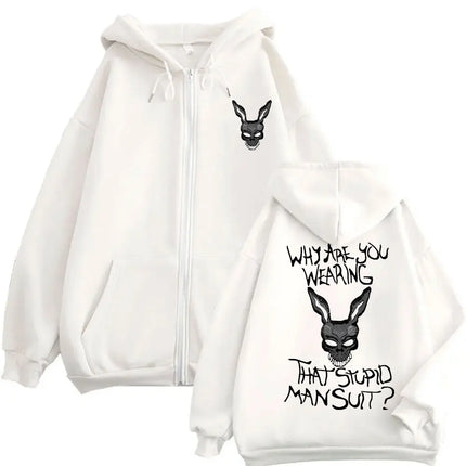 Movie Donnie Darko Why You Wearing That Stupid Man Suit Zipper Hoodie Men Casual Vintage Zip Up Jacket Male Oversized Sweatshirt
