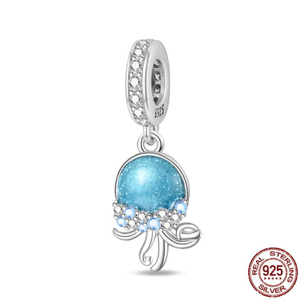 Charm 925 Silver Blue Ocean Life Theme Charm Beads Fit 3mm Original Bracelet For Women DIY Pendants Luxury Jewelry Gift Hot Sale