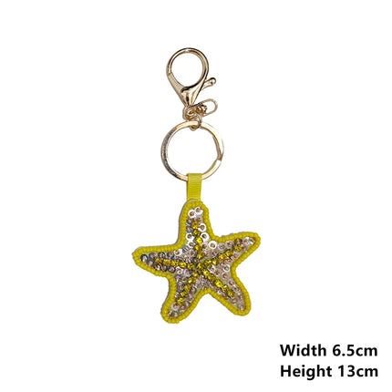 Beaded Patch Sequin Rhinestones Crab Starfish Seashell Conch Keychain For Embellishing Bag Charm Decor