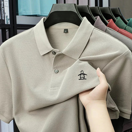 High end brand polo shirt men's short sleeved penguin embroidered top summer new 100% cotton comfortable business casual T-shirt