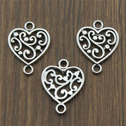 WYSIWYG 20pcs 19x15mm Antique Silver Color Filigree Heart Flower Connectors Charm Pendant Jewelry Making Findings Accessories