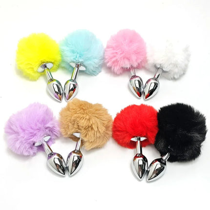 BDSM Stainless Steel Rabbit Tail Butt Plug – 7 Colors Detachable Bunny Anal Plug for Women Men, Adult Sex Toys Gift for Couples