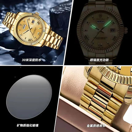 Fashion Men's Quartz Watch, Top Brand Sports Quartz Men's Watch, Stainless Steel Waterproof Date Week Watch, Men's watches for men