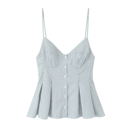 DUOPERI Women 2025 New Fashion Poplin Striped Backless Camisole Thin Straps V-Neck Female Chic Lady Casual Mujer Tops