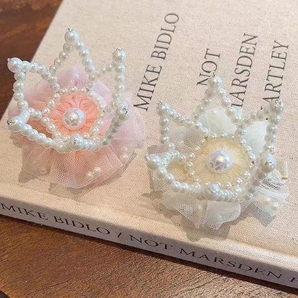 Crown Pearl Hair Clips for Baby Girl Cute Mesh Gauze Fairy Hairpins Korean Barrettes Kids Hair Accessories Headwear