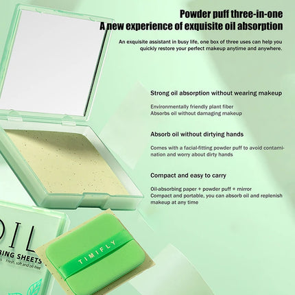 {Winter4} 100 Sheets/Box Oil-Absorbing Paper With Mirror & Puff Portable Oil-Holding Bamboo Charcoal Paper For Makeup