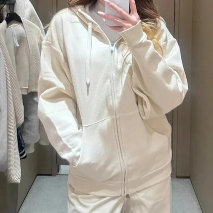 Black Sports Women's Coat Autumn New Cotton Zipper Sweatshirt Outerwear Grey Loose Casual Korean Fashion Classic Hoodies Jacket