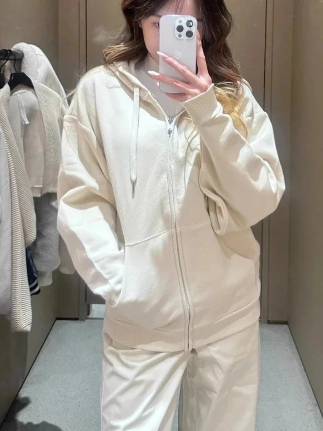 Black Sports Women's Coat Autumn New Cotton Zipper Sweatshirt Outerwear Grey Loose Casual Korean Fashion Classic Hoodies Jacket