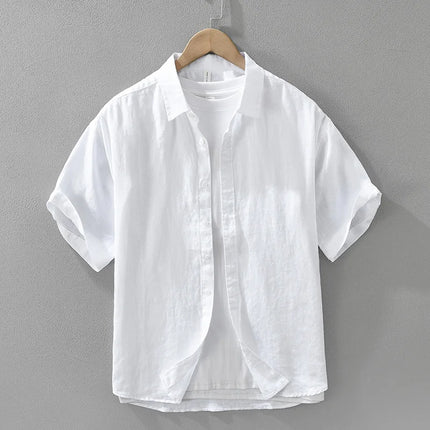 8173 100% Linen Good Quality Solid Color Simple Basic Shirt for Men Summer Fashion Black White Smart Casual Slim Fit Daily Tops