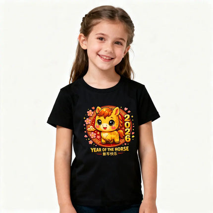 Year of The Horse 2026 Kids T-Shirt Chinese New Year Kawaii Horse Printed Shirt Boys and Girls New Year Festival Costumes