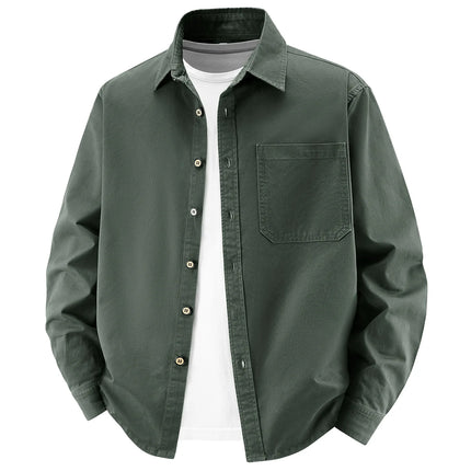 2026 New Style Solid Color Long-Sleeved Shirt Men's Spring-Autumn Pure Cotton Washed Workwear Jacket Retro Loose Shirt Jacket