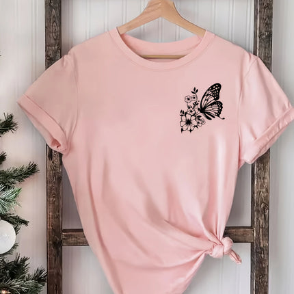 Vibrant Orange with White Butterfly Print T-shirt Girl Cartoon Unisex Tops Short Sleeve Streetwear Women Crew Neck Tees Female