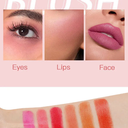 Smooth Blush Stick Naturally Saturated Long-lasting Waterproof Easy to Wear Matte Blush 3 in 1 Makeup Used On Lips Eyes Cheeks