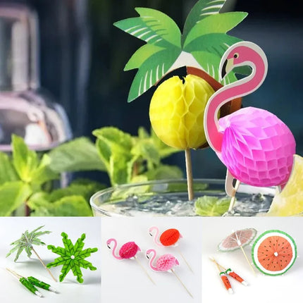 Flamingo Pineapple Sticks for Cocktail Fruit Decoration Beach Summer Holiday Party Hawaiian luau Flamingo Birthday Party Supply