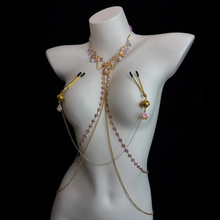 Golden Purple Bell Nipple Clamps Body Chain with Tassel Gemstone Waist Chain 5 Styles Women's Sexy Accessories Adult Sex Toys