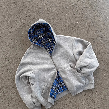 Mauroicardi Spring Oversized Reversible Hoodies Men Luxury Designer Clothing Hoodie with Plaid Lining Sweatshirt Streetwear 2025