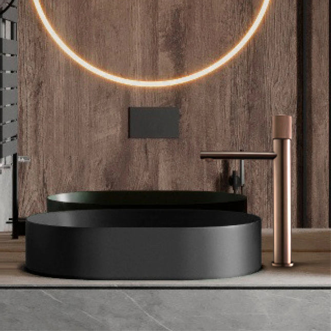 Brass Black Bathroom Faucet Round Hand Washing Toilet Table Under High-End Hotel Hot and Cold Faucet
