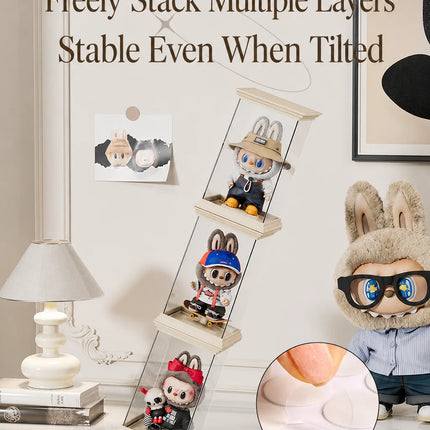 Clear Collectible Display Case for Labubu Dolls Acrylic Figure Box Dustproof Stackable Shelf Organizer(without dolls))