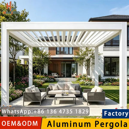 Aluminum Electric Louvred Gazebo, Bioclimatic Pergola 5x3 4x5 Custom Outdoor Garden Structure for Villa Home