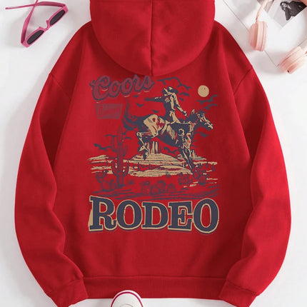 Rodeo Hoodie Women Vintage Cowboy Printing Hooded Fleece Warm Pocket Pullovers Autumn Winter Comfortable Woman Clothing