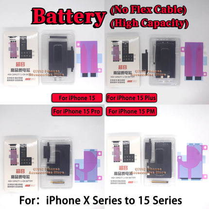 2Pcs Phone Battery Core No Flex Cable For iPhone X XS Max XR 11 12 13 Mini 14 Plus 15 Pro Max SE2 SE3 High Capacity Battery Cell