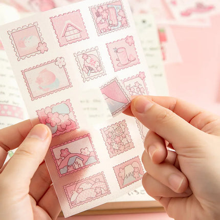 Kawai 4Pcs Pink PET Decorative  Stickers Pack Scrapbooking Stationery School Supplies Korean Stickers