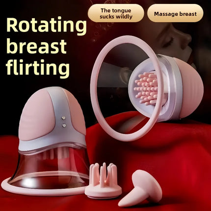 Breast Enlargement Suction Vibrator Rotating  Tongue Licking Vacuum Pump chest Massager Nipple Stimulation Masturbator Sex